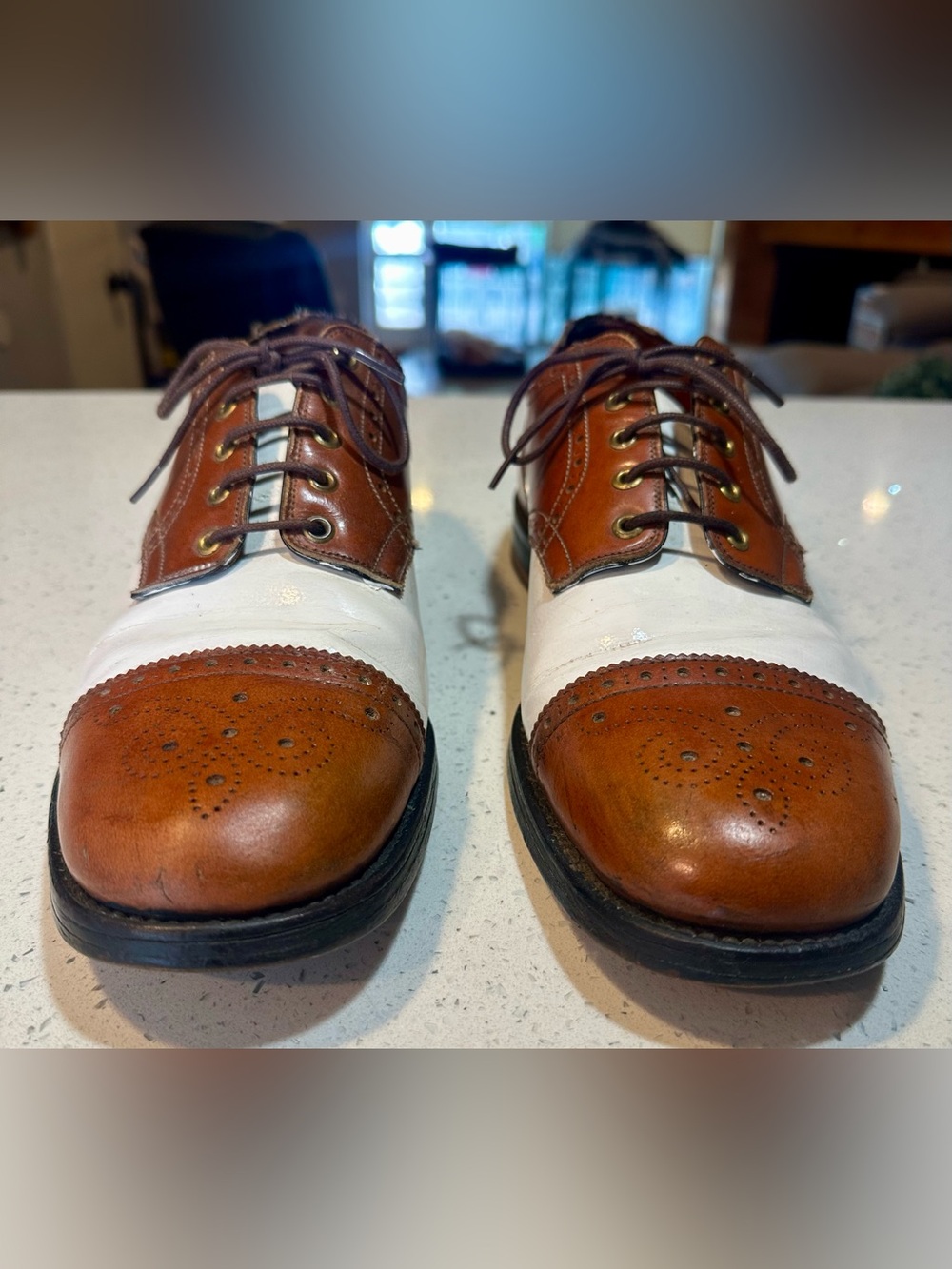 Bostonian Brown and White Two-Tone Wingtip Oxfords